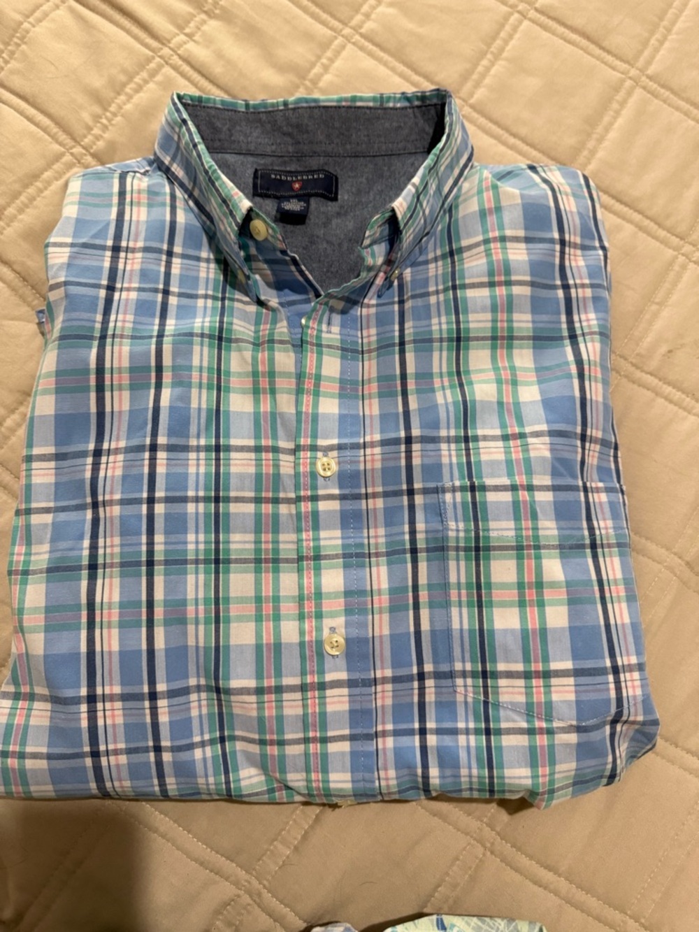 Saddlebred Blue Green Plaid Button-Down Shirt